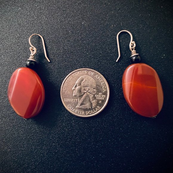 Beautiful Carnelian Dangle Earrings with Silver Posts, 1" - Picture 6 of 6